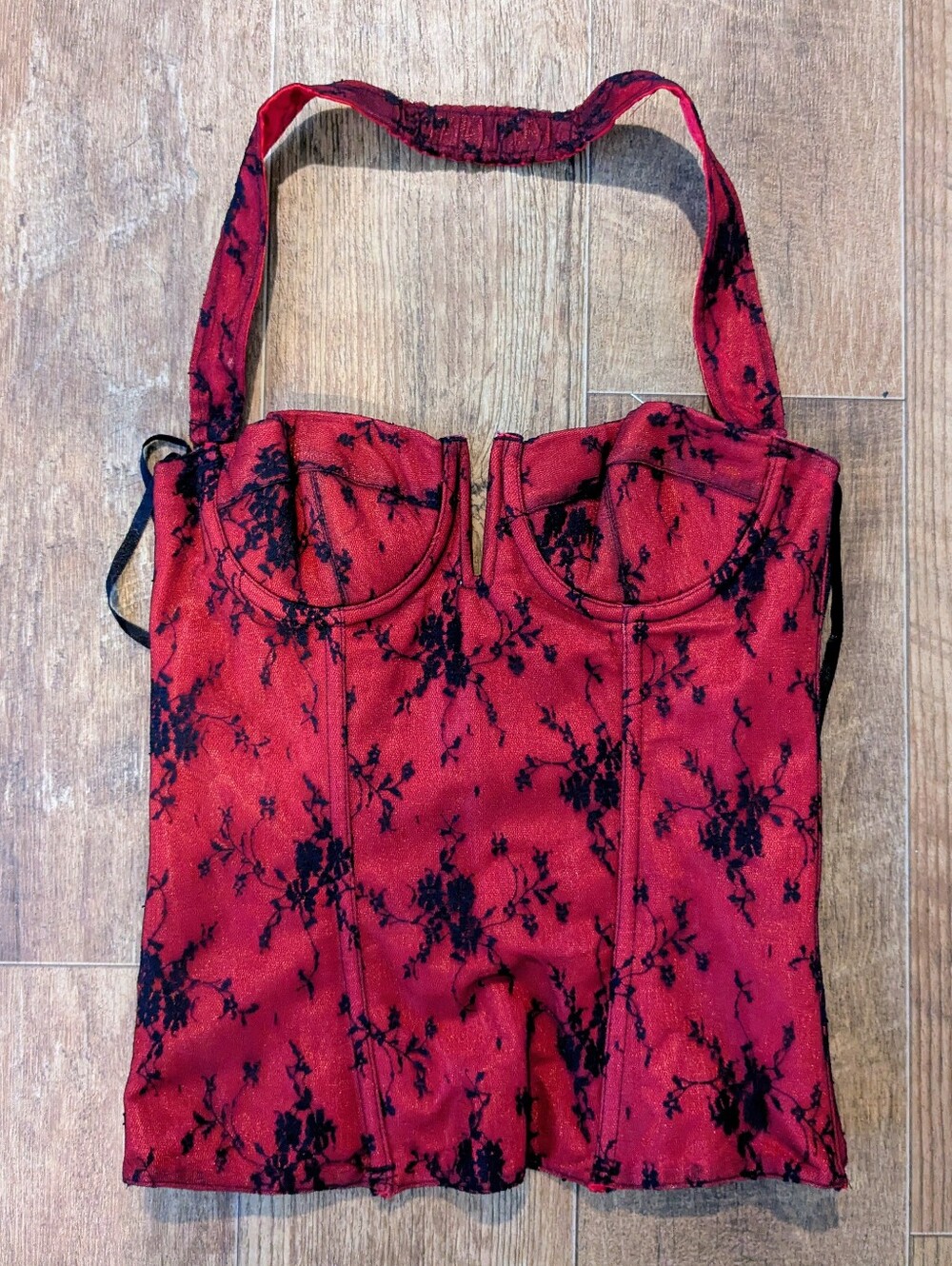 Vintage Fredricks Of Hollywood Red Lace Corset Top Goth Vampire Size 32